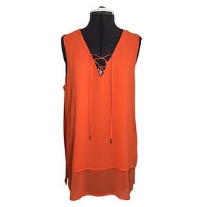 MICHAEL Michael Kors Bekka Tiered Sleeves Lace Up Neck Versatile Orange Blouse L